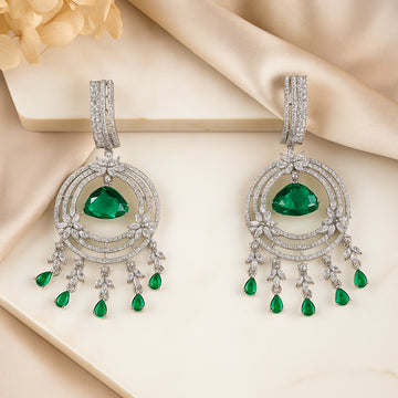 Elegance Green and White Gems Earrings