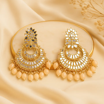 Gold Plated Chandbali Earring Light Pink