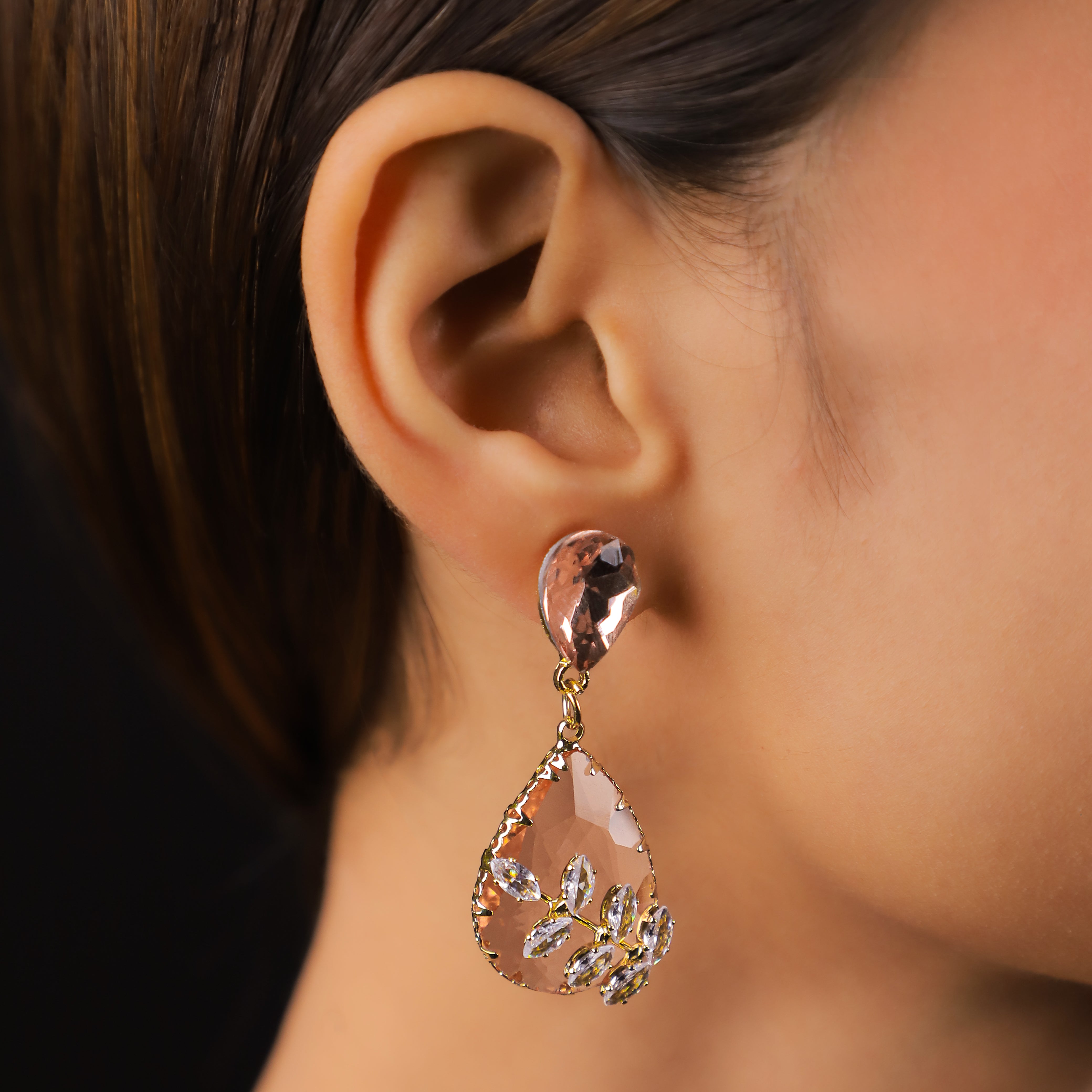 Pink & Peach Stone Drop Earrings