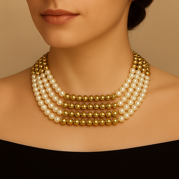 White n' Gold - Two-toned Layered Bead Necklace