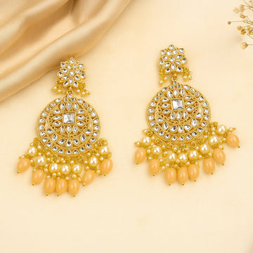 Gold Plated Traditional Light Pink Kundan & Pearl Earring