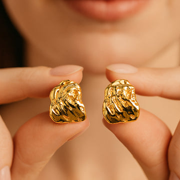 Half Hoop - Hammered Gold Studs