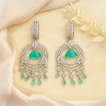 Elegance Mint Green and White Gems Earrings