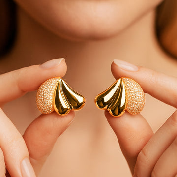 Leafy Gold - Faux Diamond Stud Earrings
