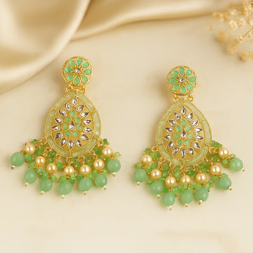 Traditional Kundan & Mint Green stones Earring