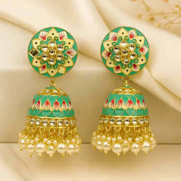 Blue Gold Toned Traditional Jhumka Earrings