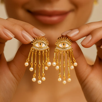 Golden Gaze - Statement Dangler Earrings
