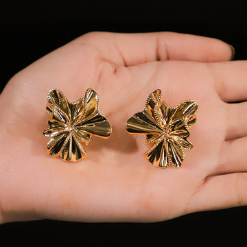 Edgy Flowers Gold Stud Earrings
