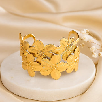 Floral Golden Statement Cuff Bracelet