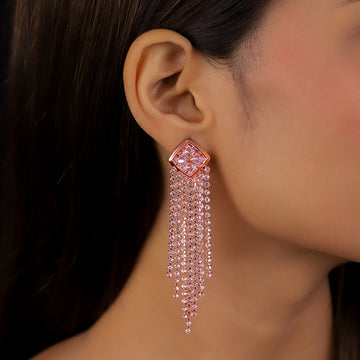 Pink Crystal Tassel Earrings
