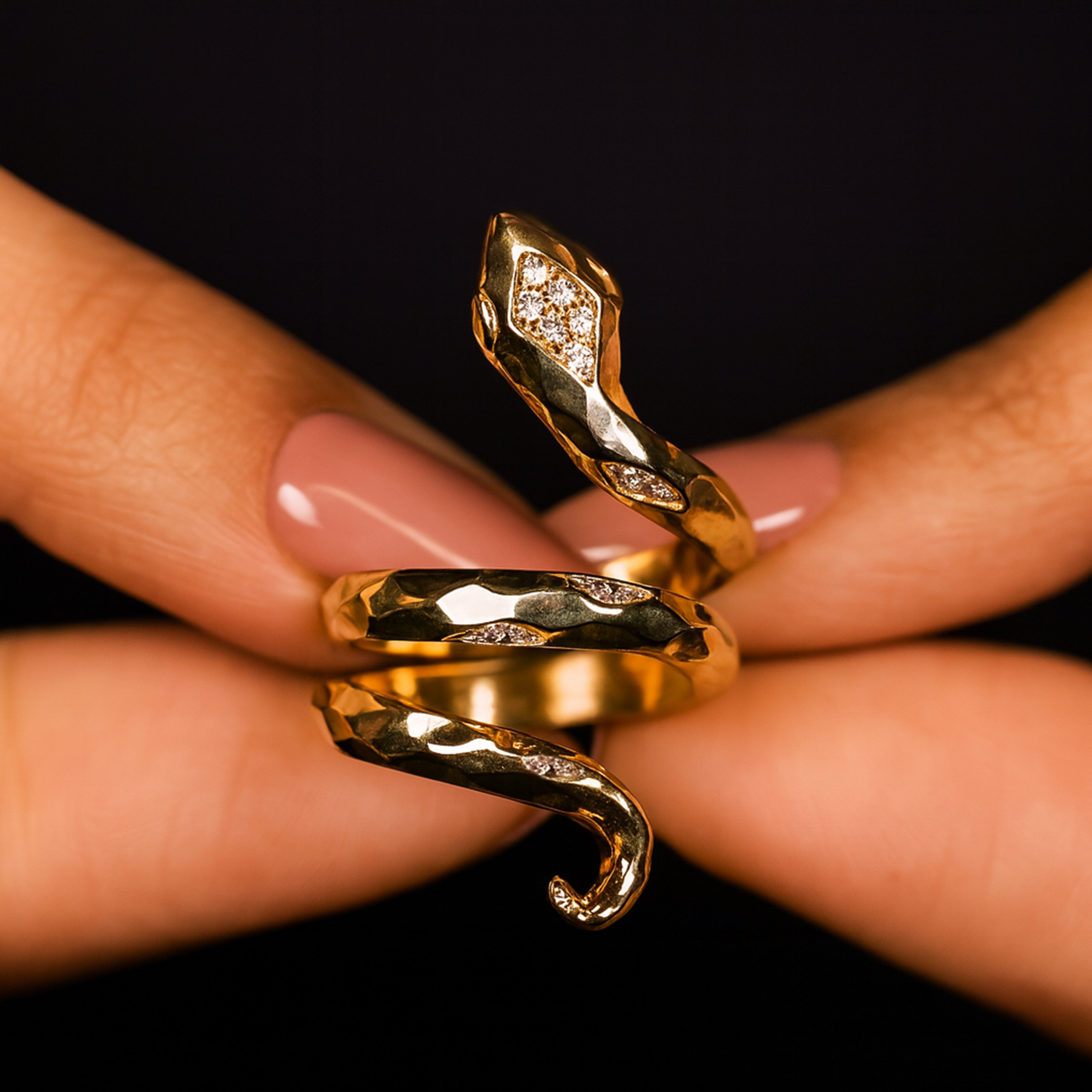 Sleek Serpent - Gold & Faux Diamond Open Ring