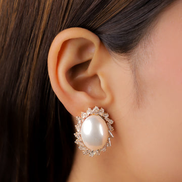 Pearly Rose Gold Crystal Studs