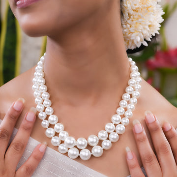 Double Strands Oval Pearl Necklace