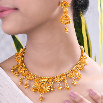 Rajwadi Gold-Plated White Stone Necklace Set