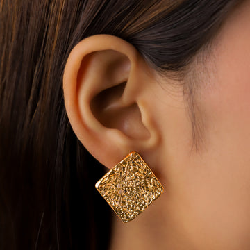 Textured Gold Square Studs