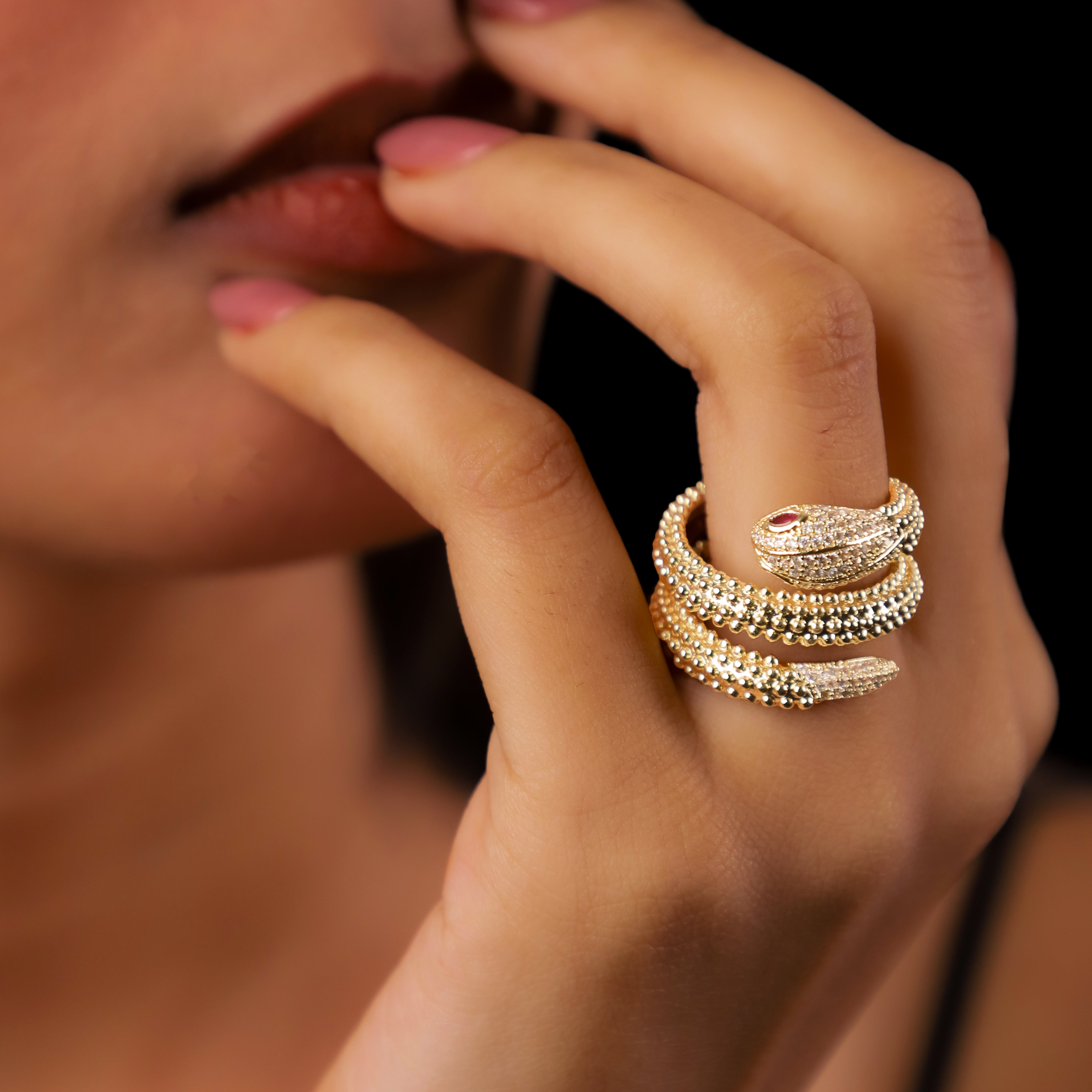 Infinity Snake - Faux Diamond & Ruby Ring