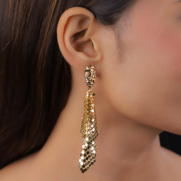 Shimmering Draped Gold Statement Earrings