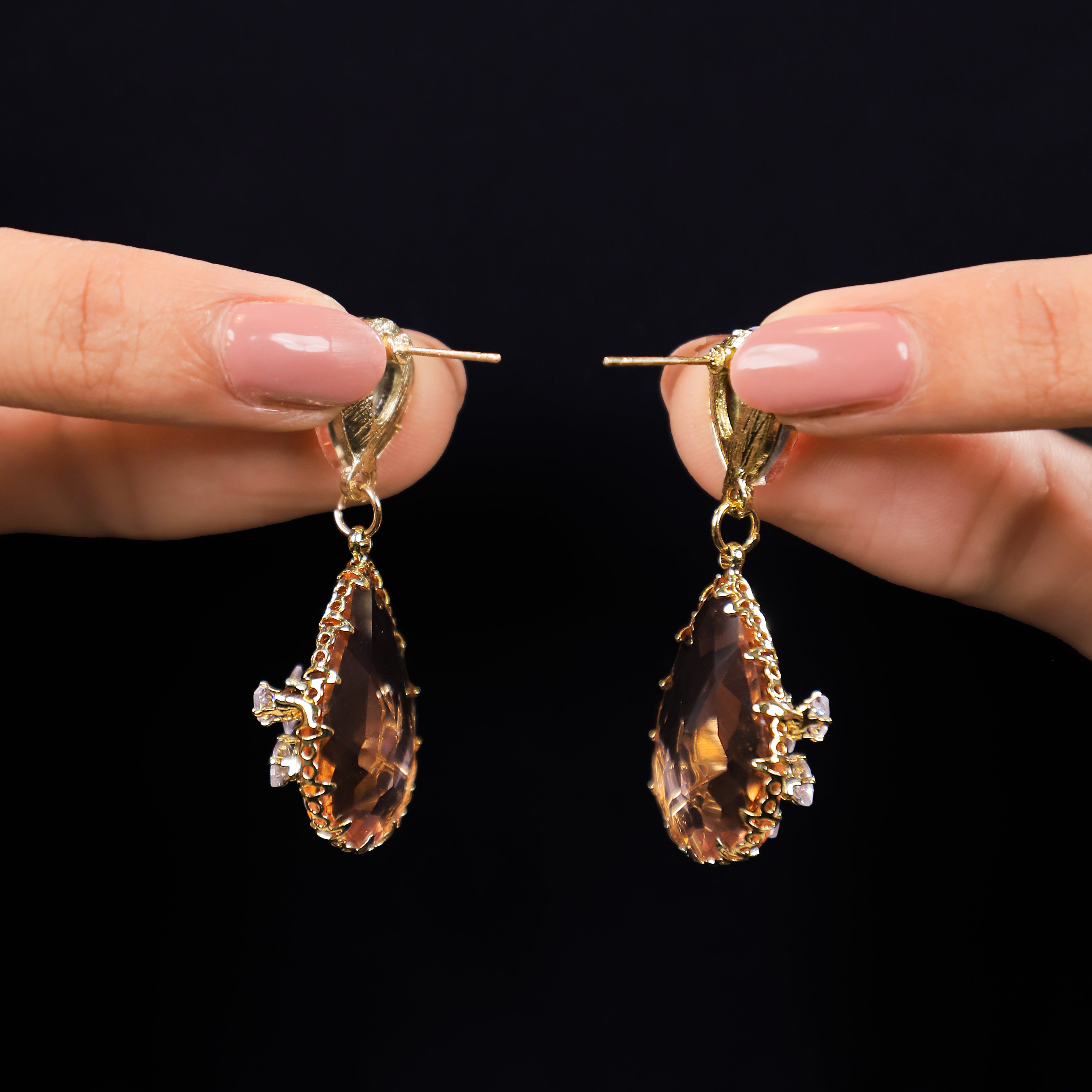 Pink & Peach Stone Drop Earrings