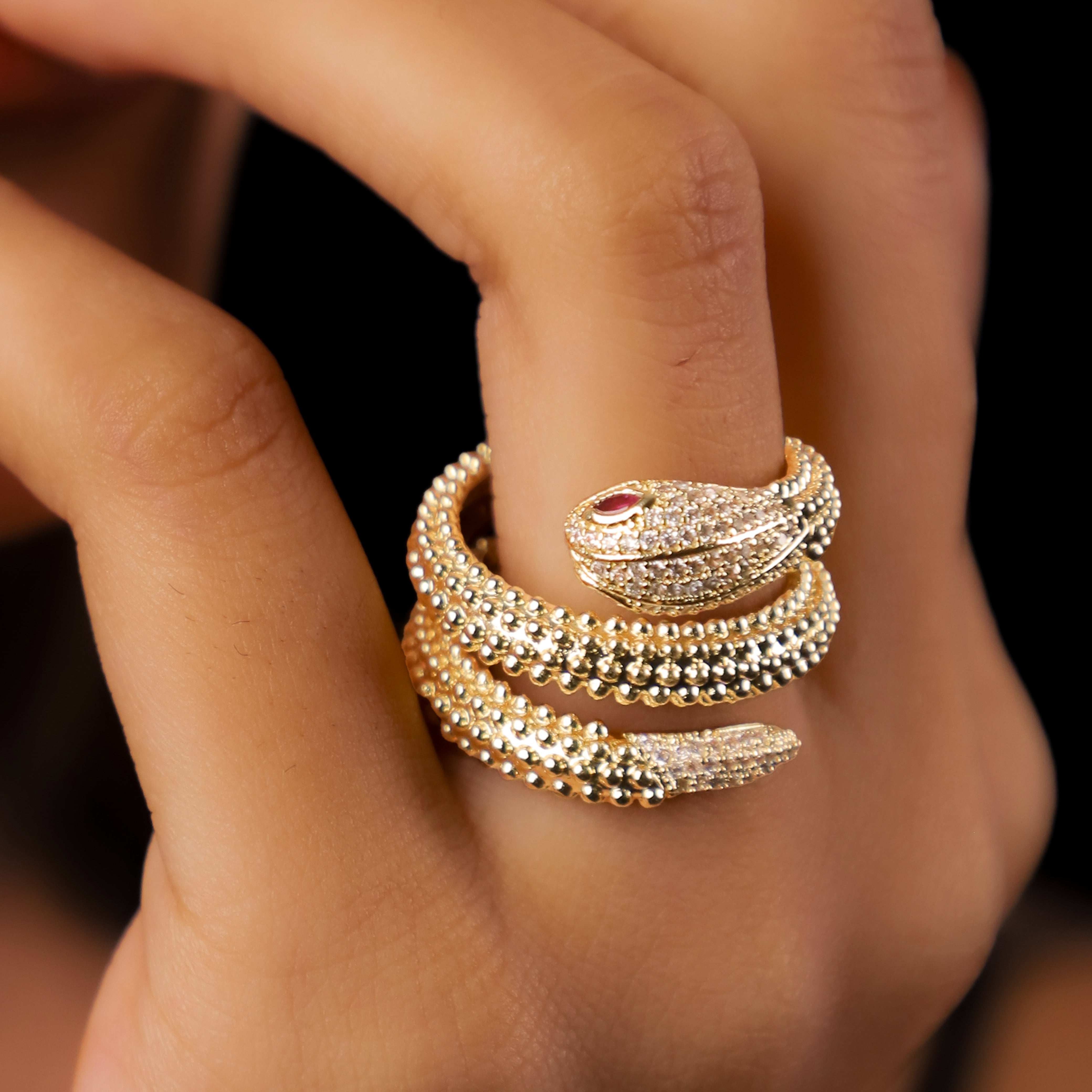 Infinity Snake - Faux Diamond & Ruby Ring