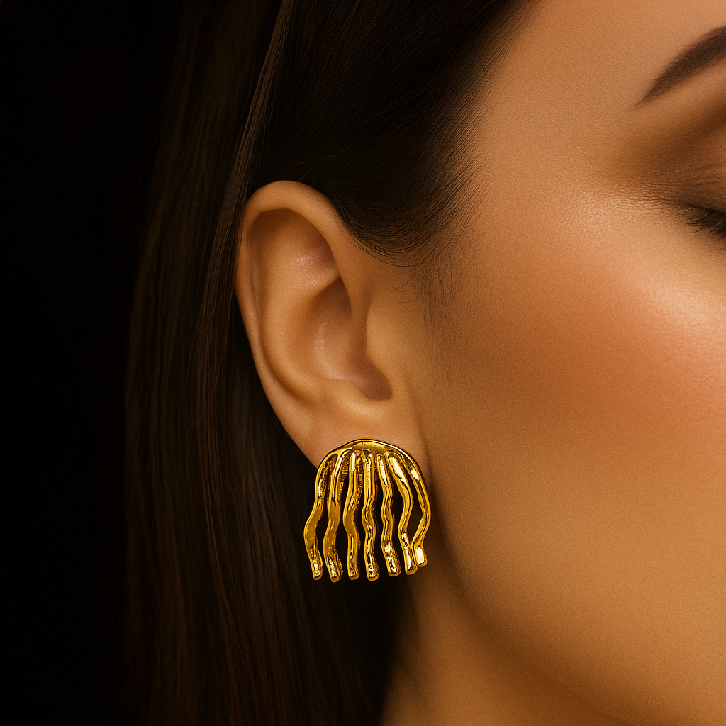 Hammered Golden Strings Earrings