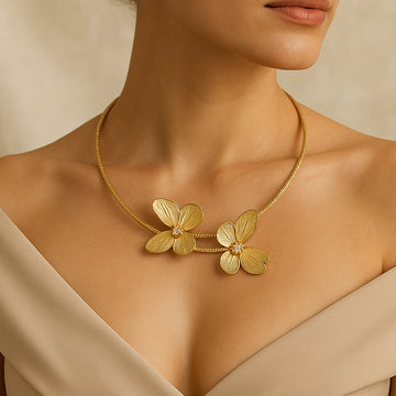 Golden Butterflies - Rhinestone Choker & Stud Earrings Set