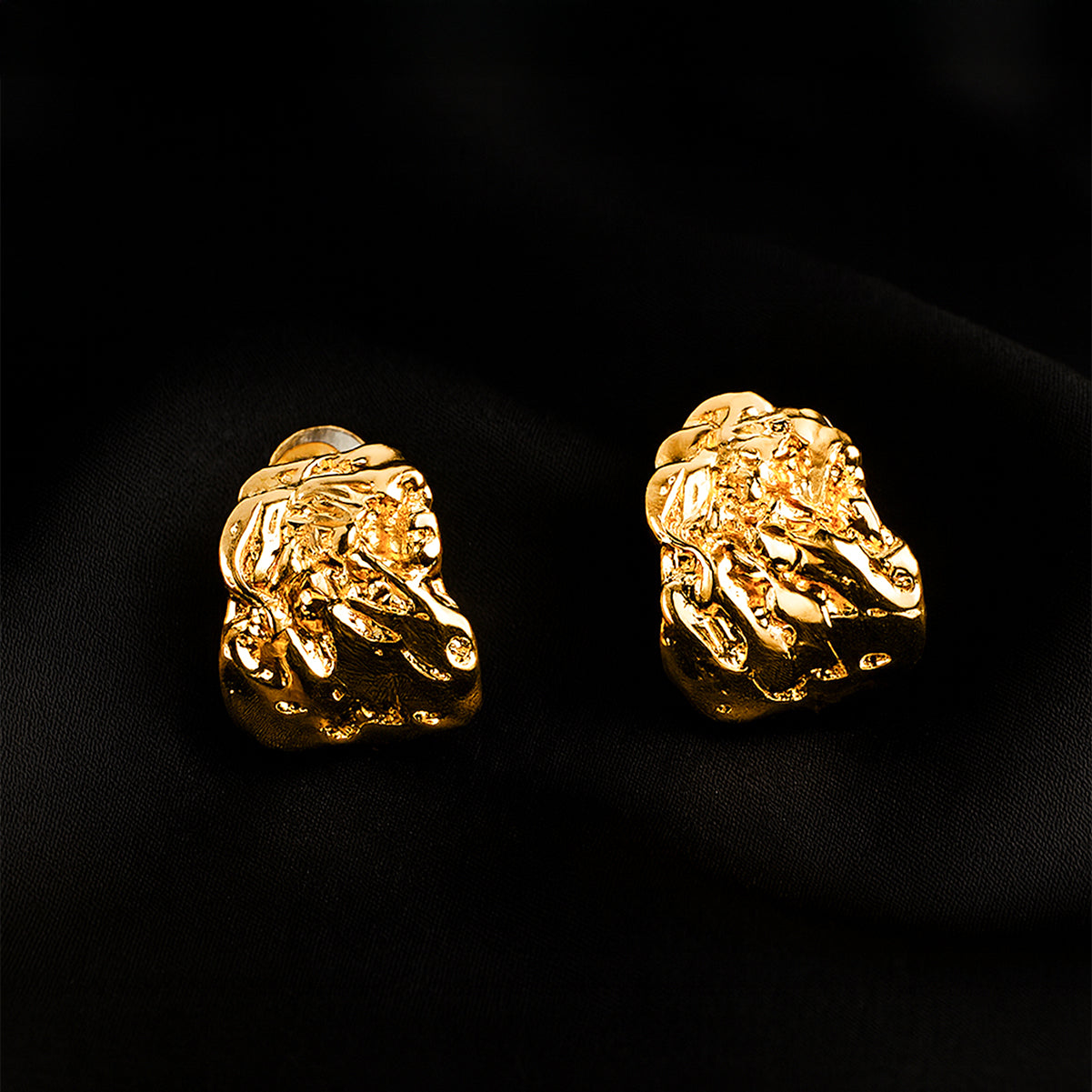 Half Hoop - Hammered Gold Studs