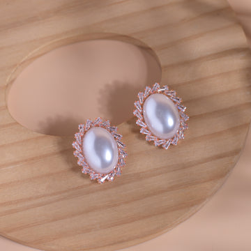 Rose Gold Plated White Pearl Earring