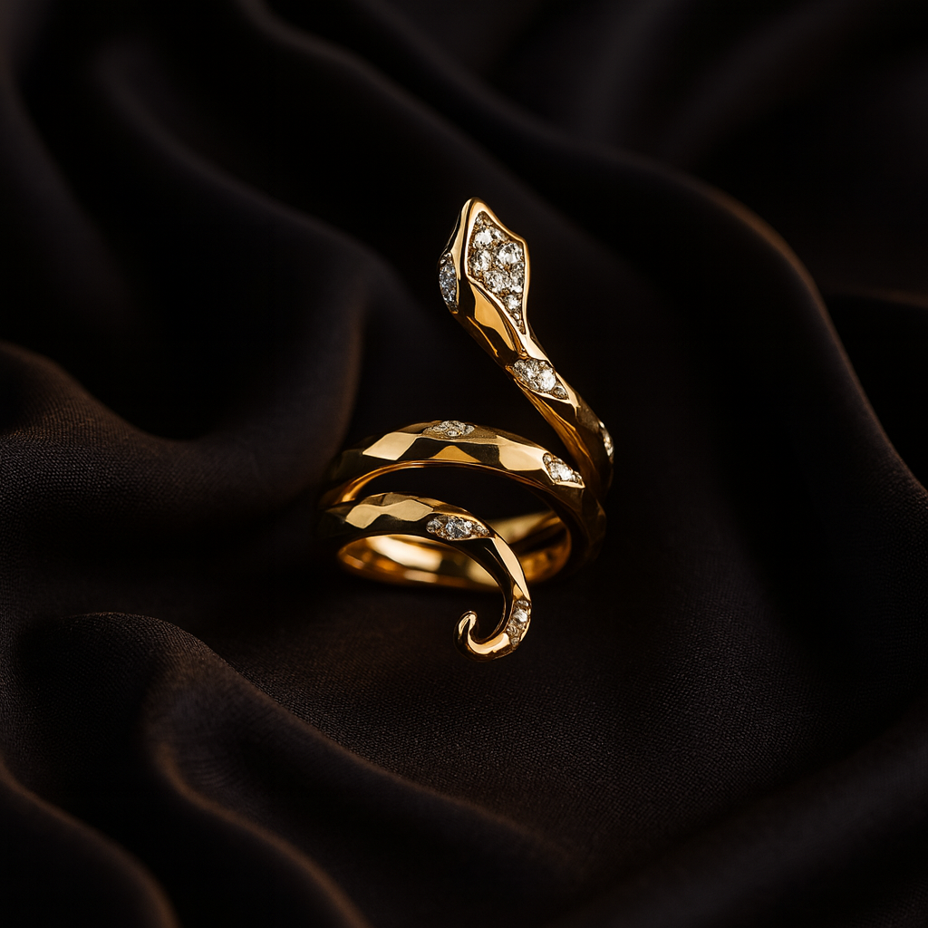 Sleek Serpent - Gold & Faux Diamond Open Ring