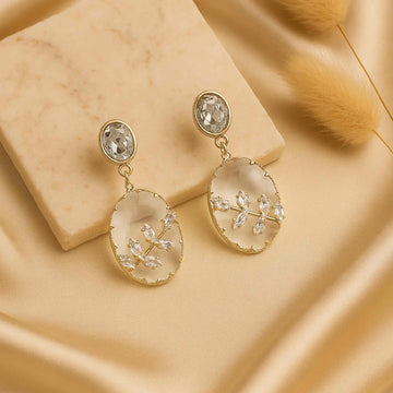 Ivory Embellished Stone Earrings