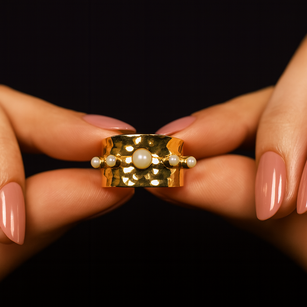 Pearly Touch - Hammered Gold Ring