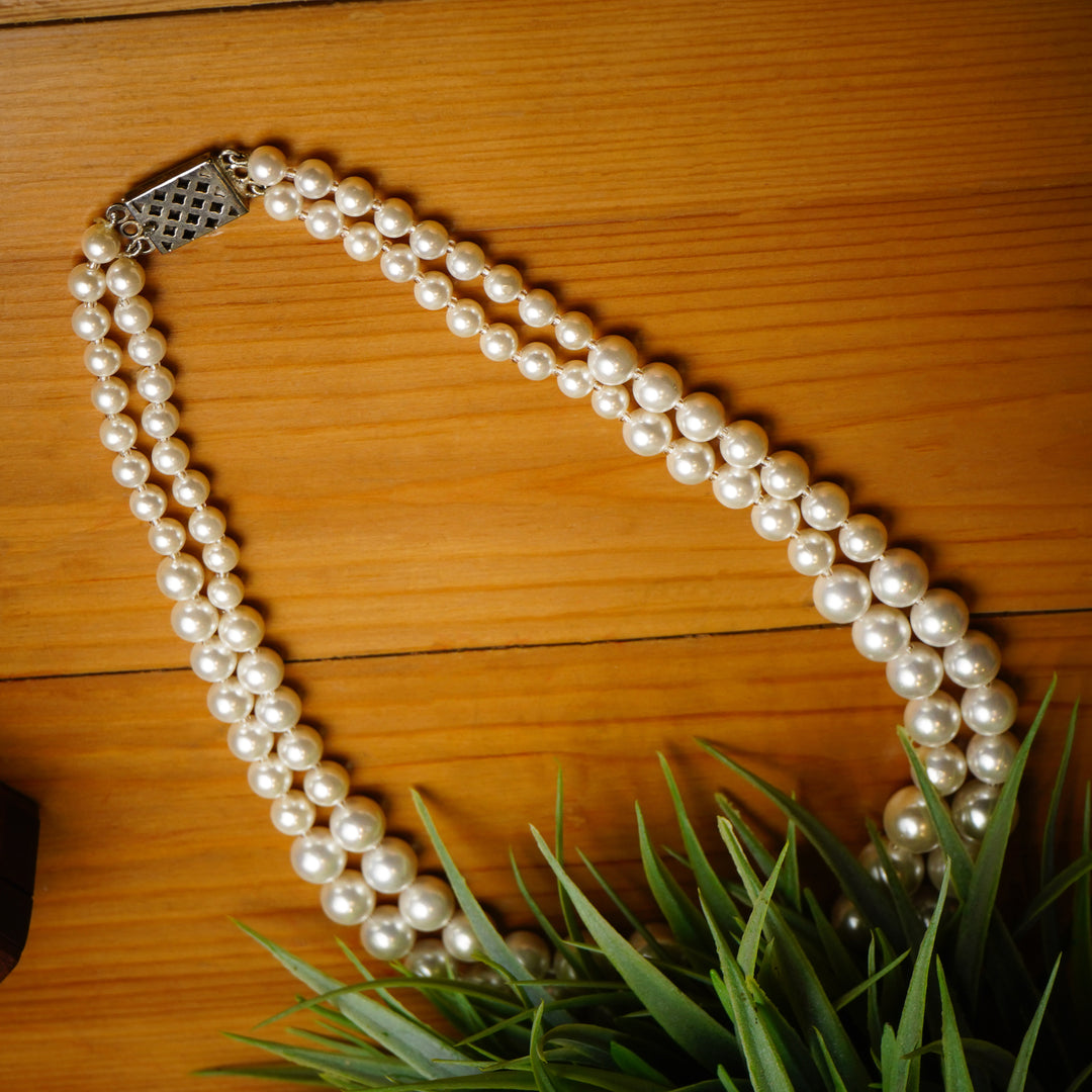 Double Strands Oval Pearl Necklace