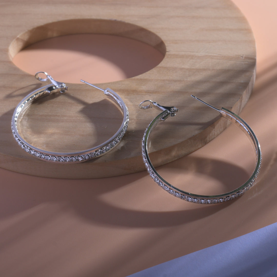 Crystal Circle Silver Hoop Earrings