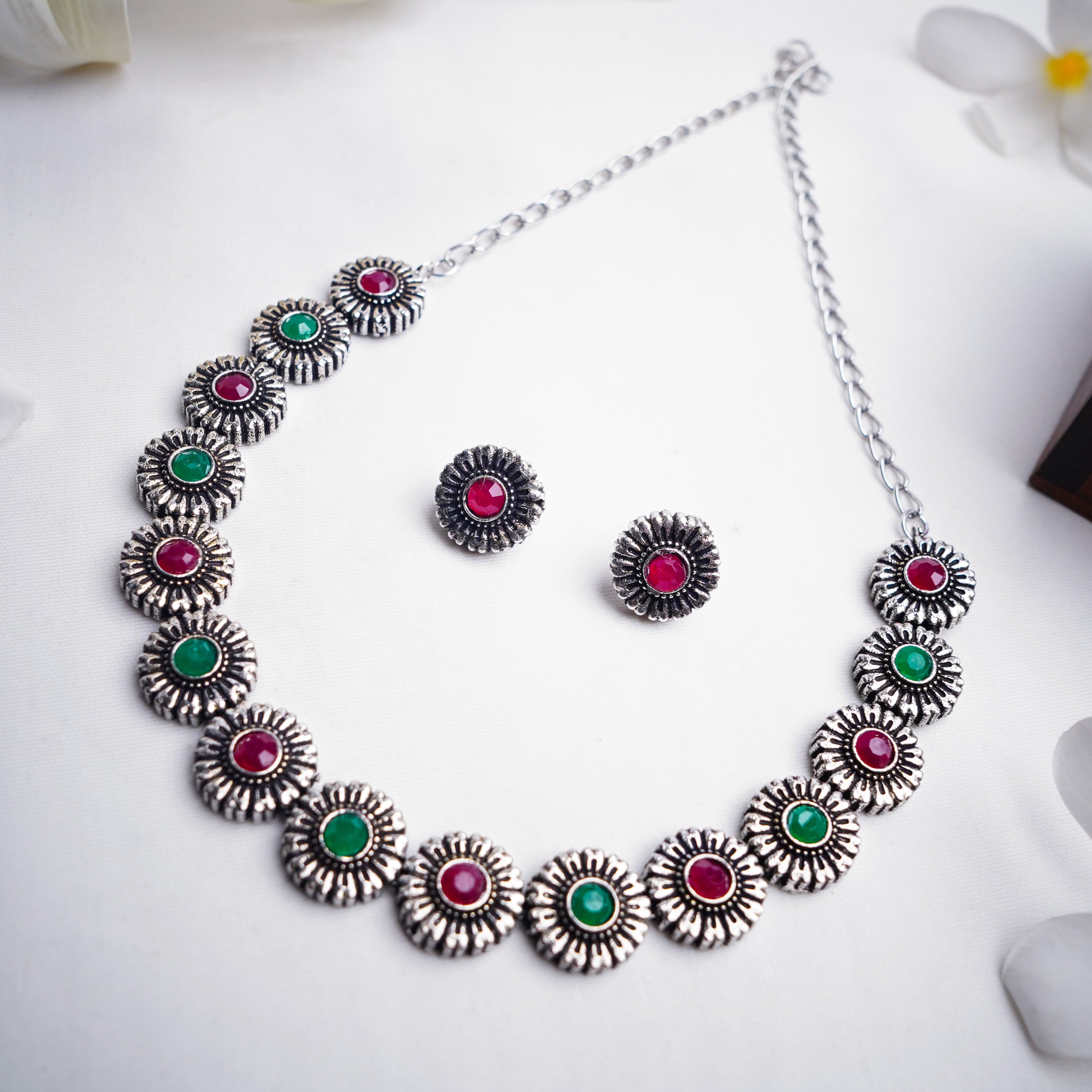 Sterling Silver Multicolor Necklace Set