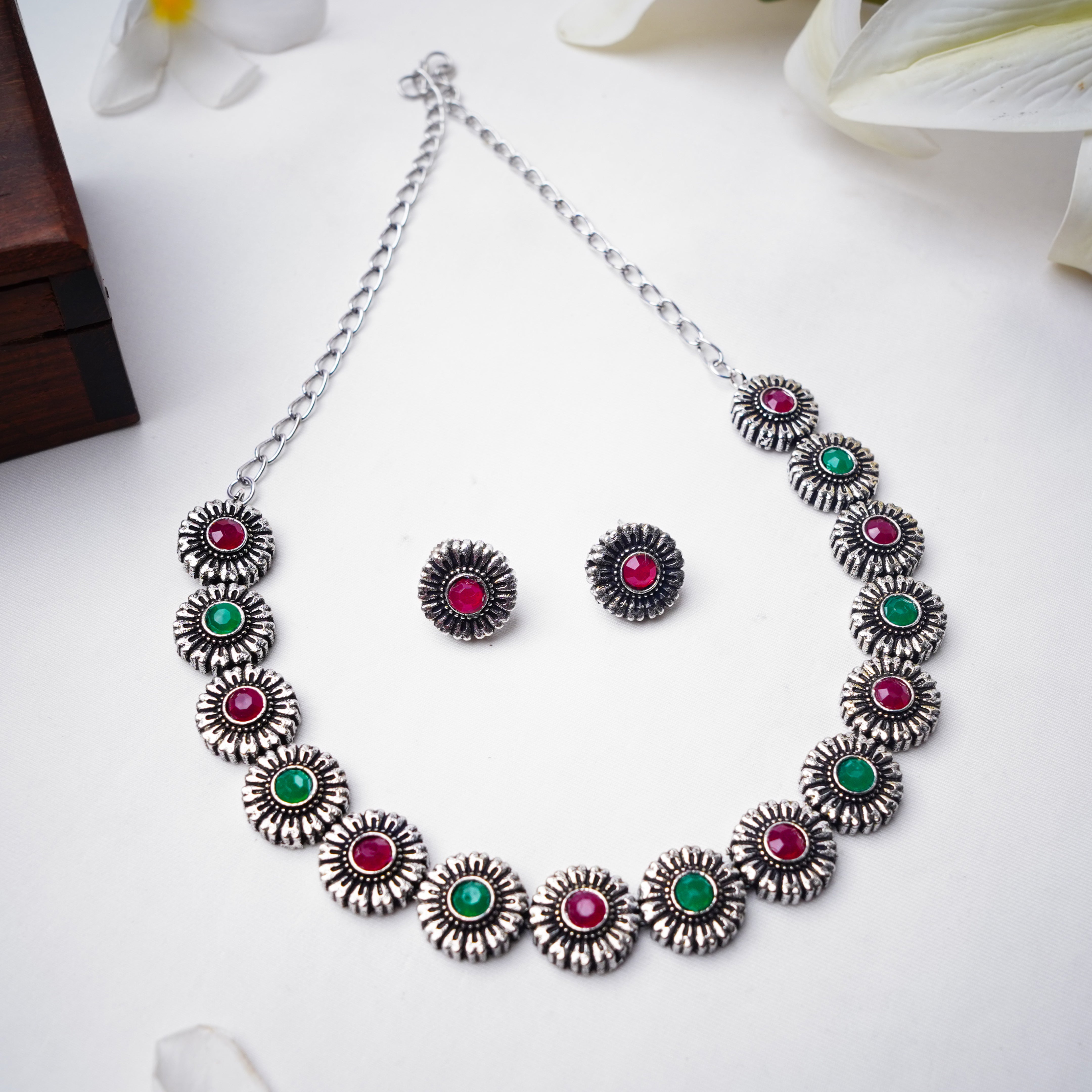 Sterling Silver Multicolor Necklace Set