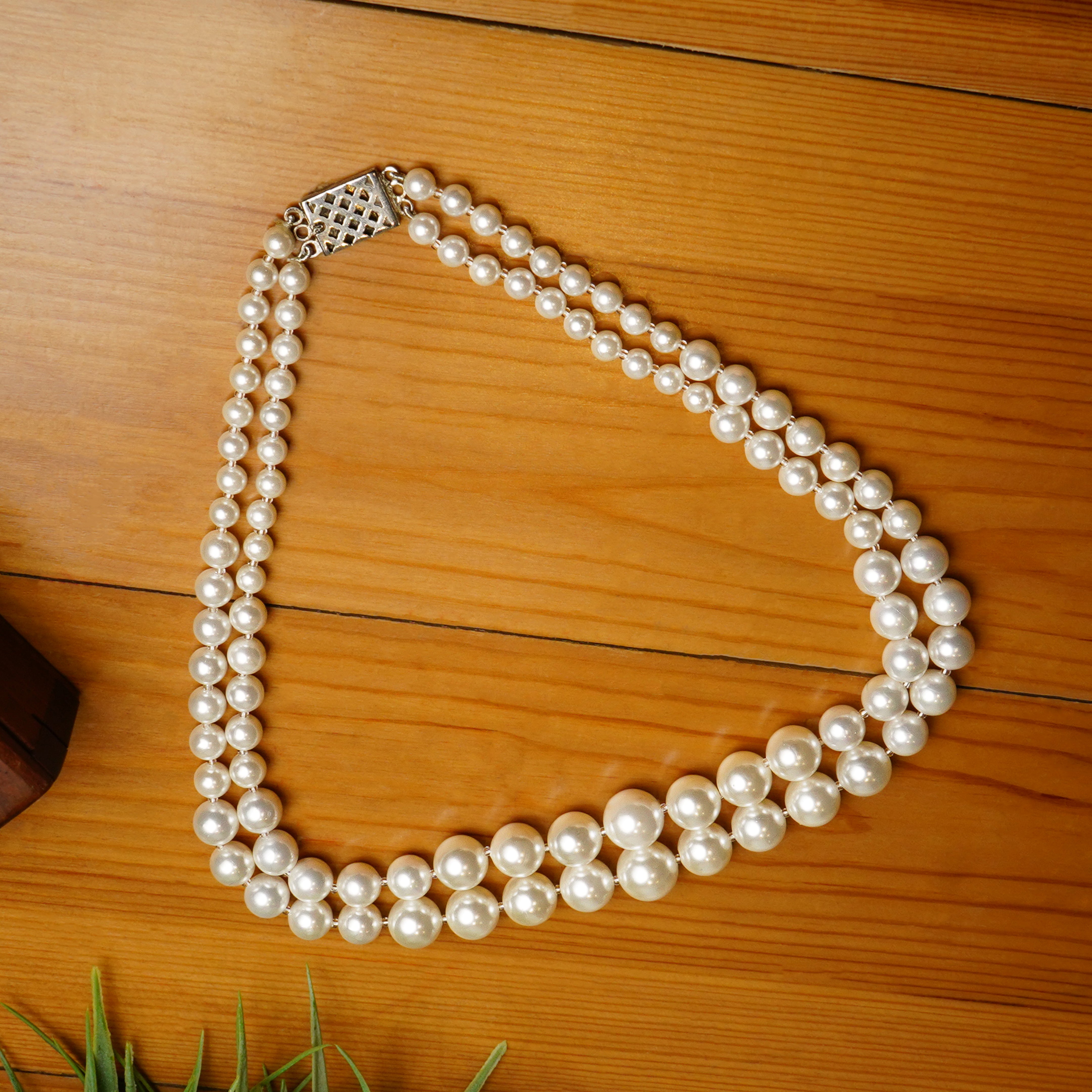 Double Strands Oval Pearl Necklace