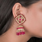 Load image into Gallery viewer, Kundan Floral Pink Jhumka Earrings