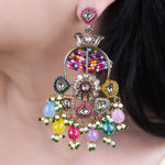 Load image into Gallery viewer, Gold Finish Kundan Polki &amp; Multi Colored Stone Earrings
