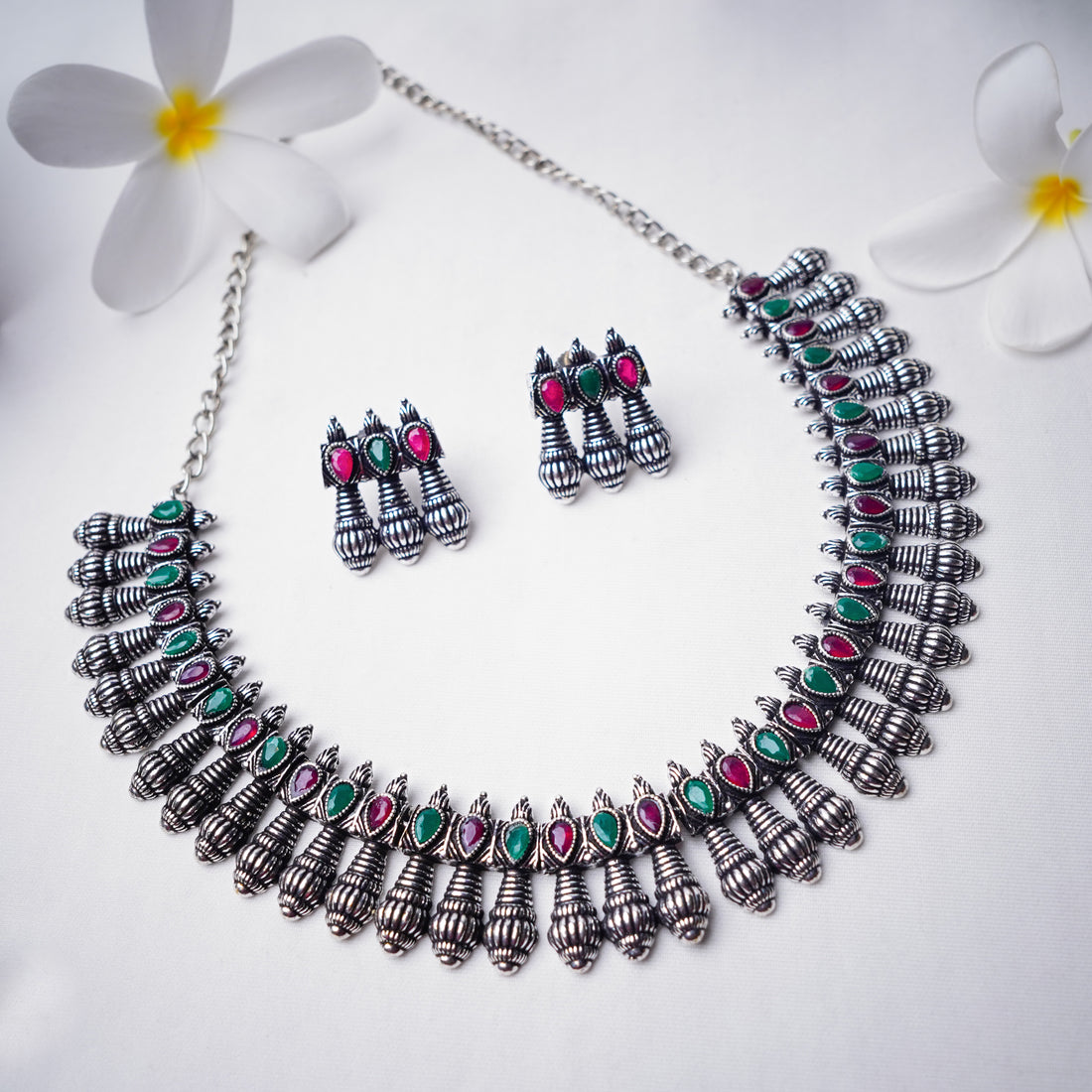 Silver Plated Designer Stone Necklace Set