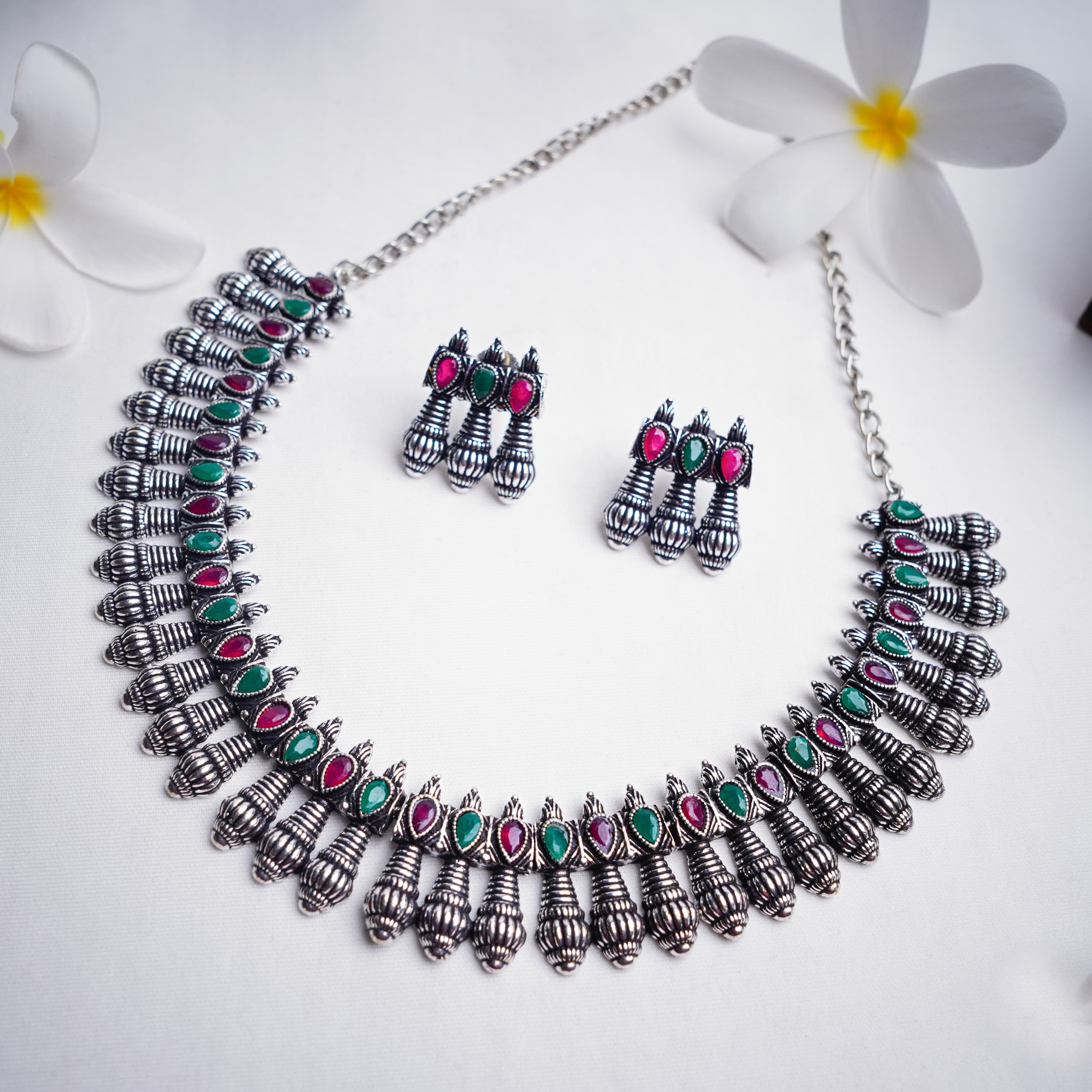Silver Plated Designer Stone Necklace Set