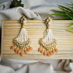 Load image into Gallery viewer, Traditional Kundan Peach Pearl Drop Earrings