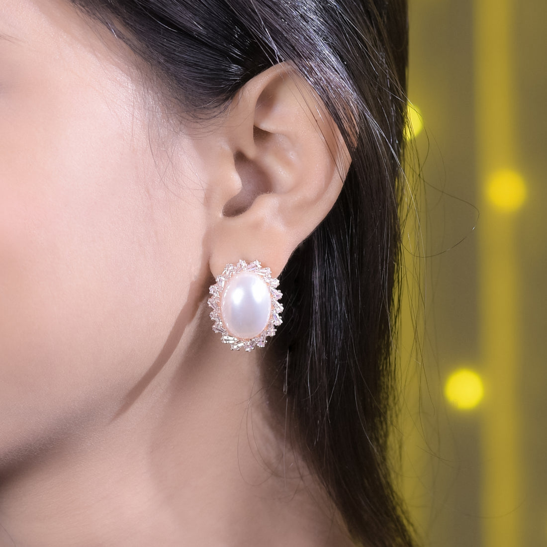 Rose Gold Plated White Pearl Earring