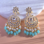 Load image into Gallery viewer, Gold Plated Traditional Sky Blue Kundan &amp; Pearl Earring
