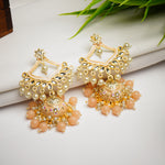 Load image into Gallery viewer, Traditional Gold Plated Peach Kundan Pearl Drop Earrings