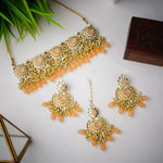 Load image into Gallery viewer, Kundan Mint Gold Plated Necklace Set With Maangtikka