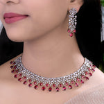 Load image into Gallery viewer, Red AD Stone American Diamond Necklace Set
