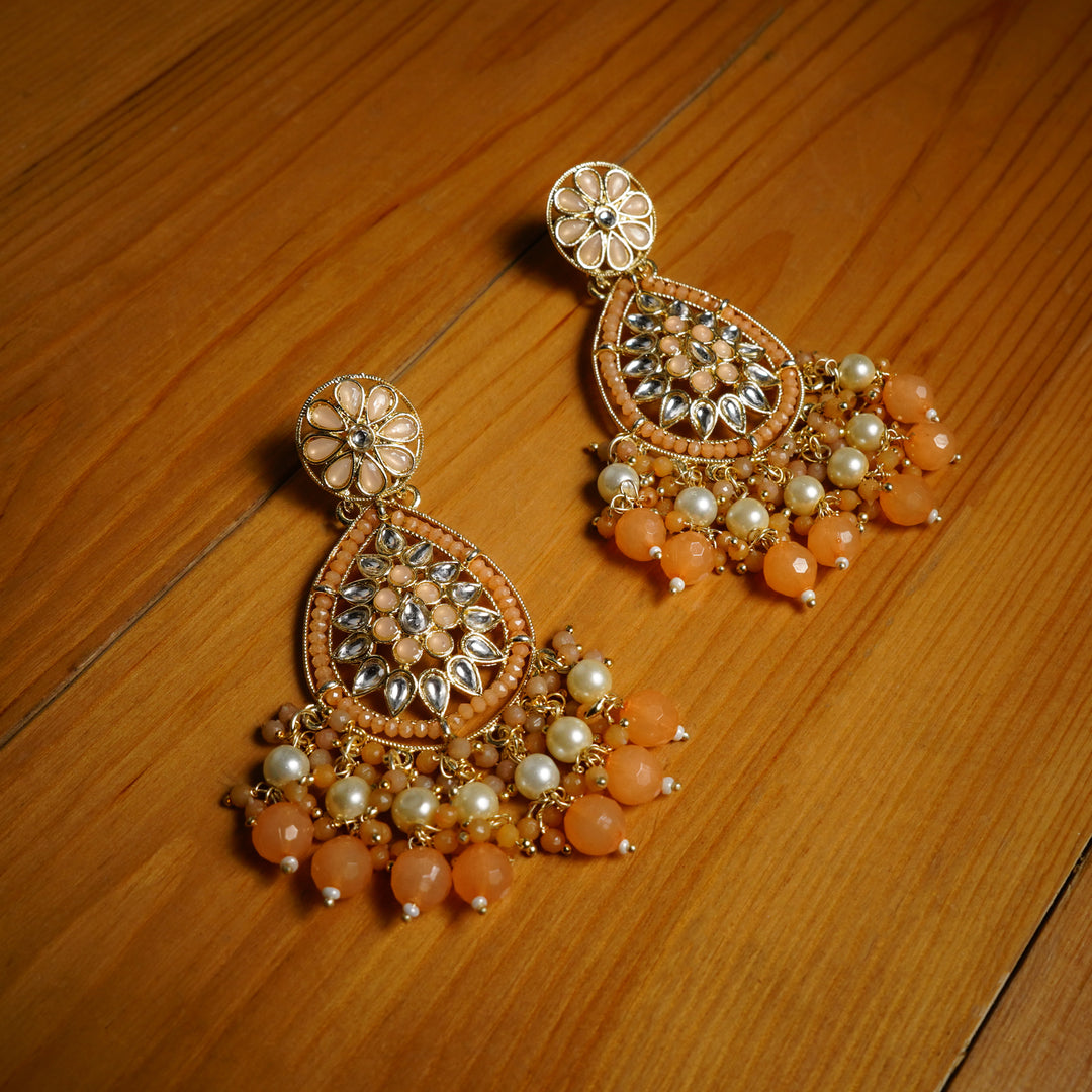 Traditional Kundan & Orange Stones Earring
