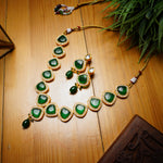 Load image into Gallery viewer, Gold Plated Kundan Green Triangle Shape Necklace Set