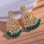Load image into Gallery viewer, Gold Plated Traditional Green Kundan &amp; Pearl Earring