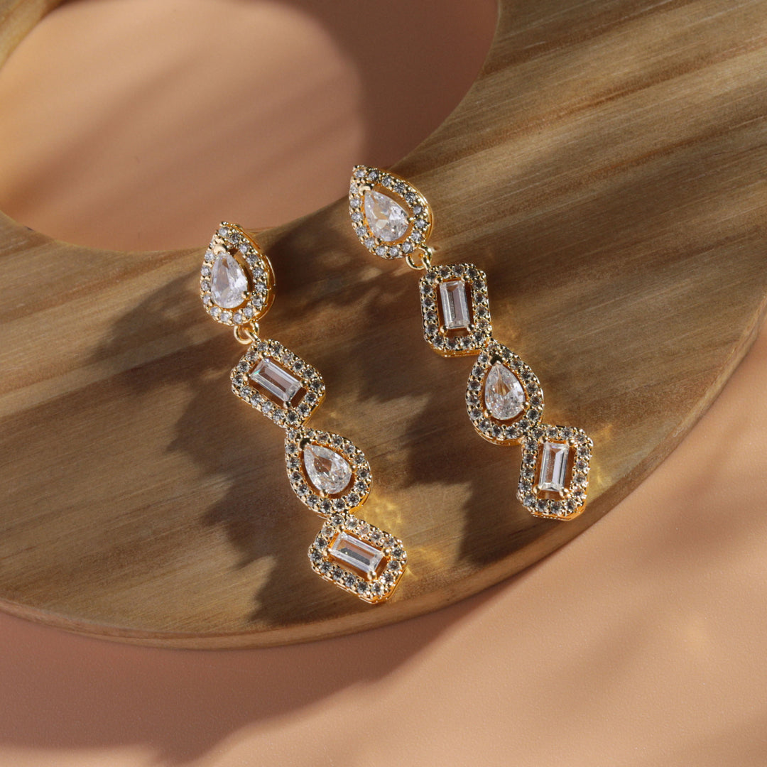 Round Brass & Copper American Diamond or Cubic Zircon Drop Earrings.,  Shining at Rs 251/pair in Mumbai