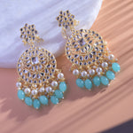 Load image into Gallery viewer, Gold Plated Traditional Sky Blue Kundan &amp; Pearl Earring